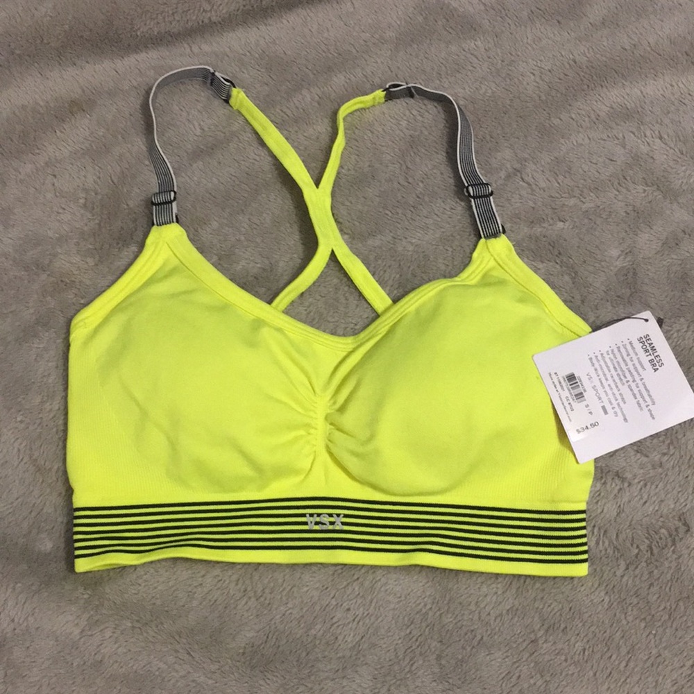 NWT neon yellow & black VS Sport sports bra